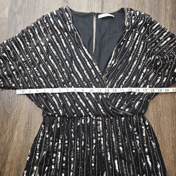 Mango Womens Sequin Romper SZ S Beaded Black Semi Sheer - Picture 10 of 14